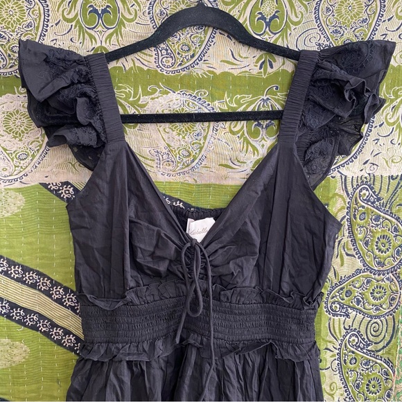 NWT Cleobella Black Elaina Organic Cotton Tiered Eyelet Midi Dress Size Medium - Picture 5 of 13